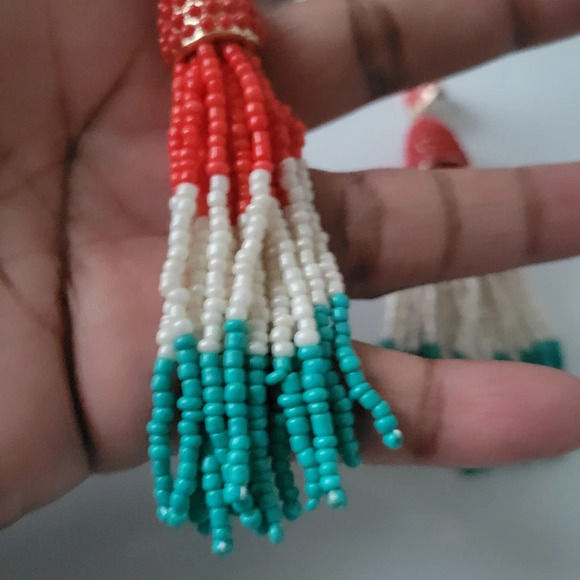 Beaded Tassel Earrings Long and Colorful - Picture 5 of 6